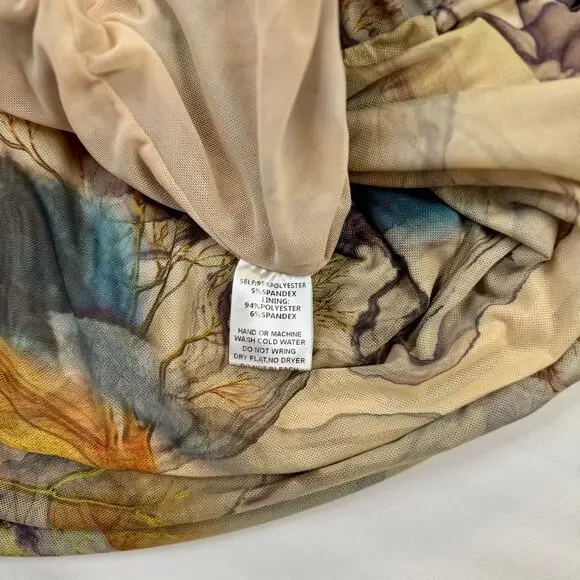 Blanc Abstract Mesh Flare Pants Large Earth Tone Sheer Print Y2K Art Girl Indie - Picture 11 of 14